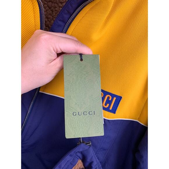 NWT Gucci two-tone Technical jersey jacket Navy Yellow Size S - Picture 8 of 16